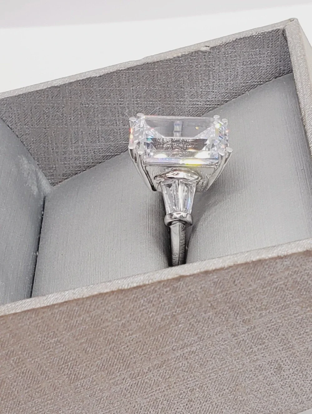 Classic Emerald Cut Solitaire Ring - Baguette Band - 925 Sterling Silver